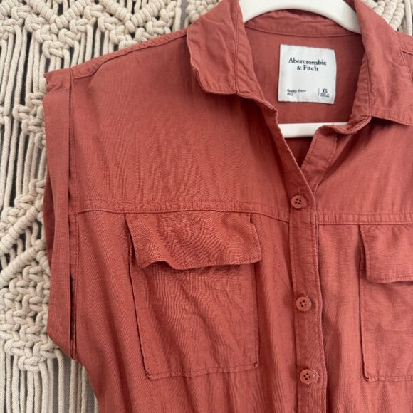 Abercrombie & Fitch Rust Linen Blend Utility Romper Women’s Size XS GUC - Picture 2 of 5